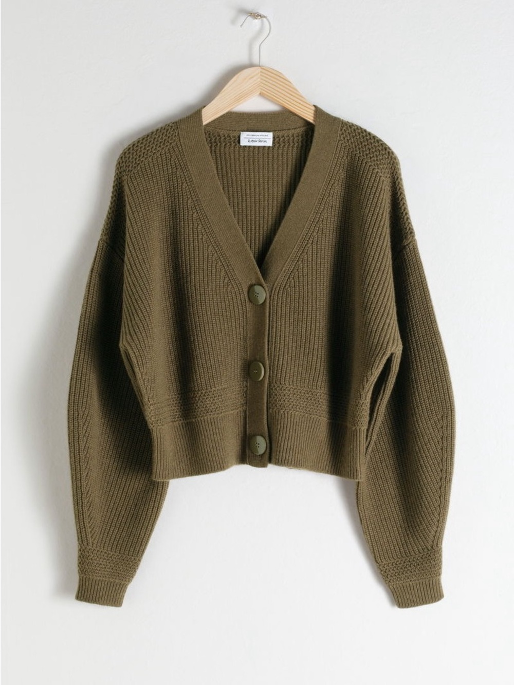 & Other Stories Olive Green Cropped Knit Cardigan